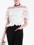 White Girly Plain Shirred Off Shoulder Cropped Top